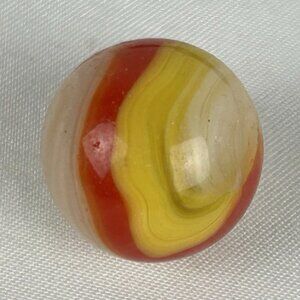 Vintage Akro Red Yellow Popeye Corkscrew Marble .64 Inches Clear White Swirl